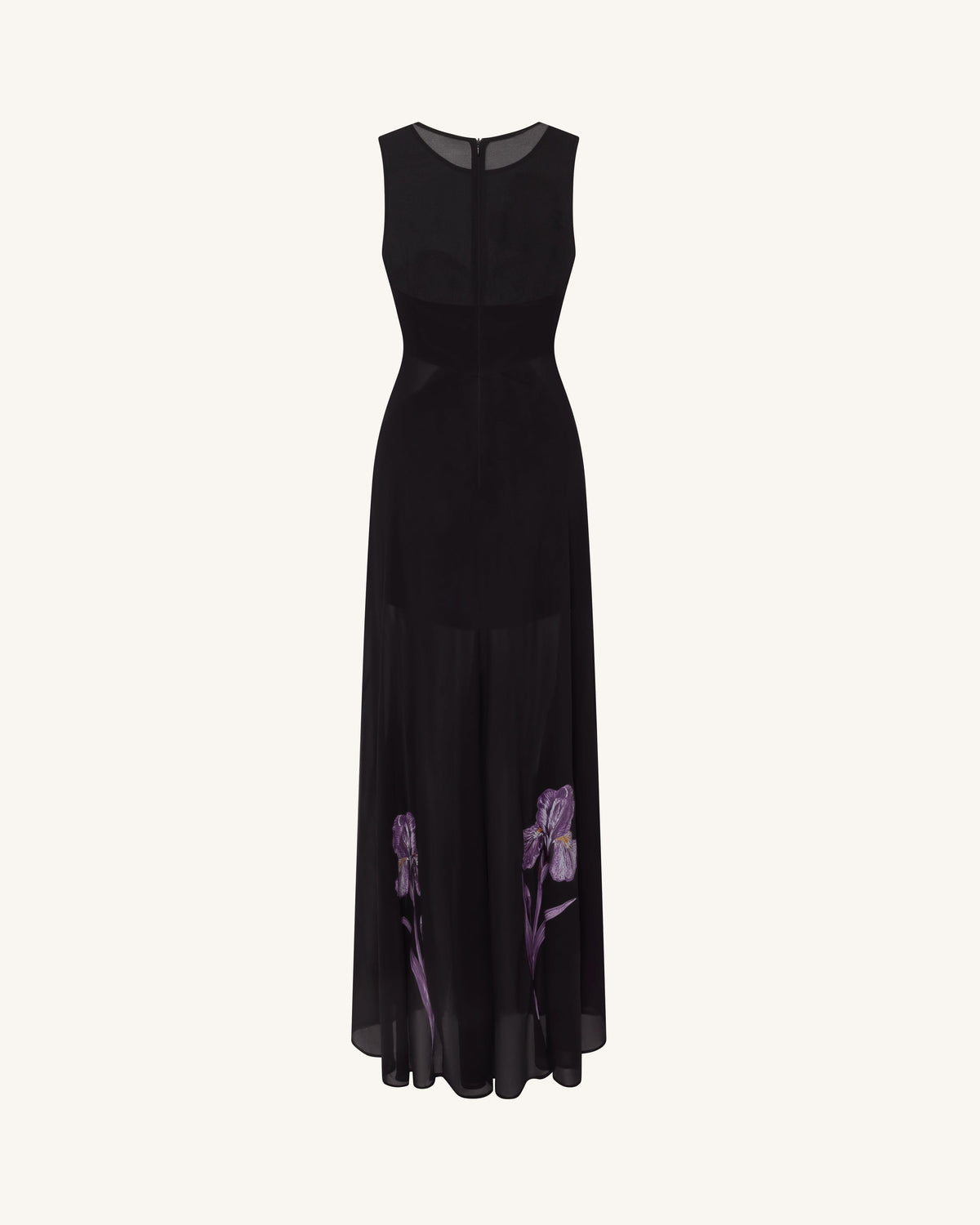 Sheer Floral Print Paneled Maxi Dress - Black | JW PEI