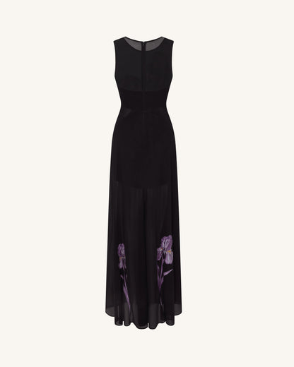 Sheer Floral Print Paneled Maxi Dress - Black | JW PEI