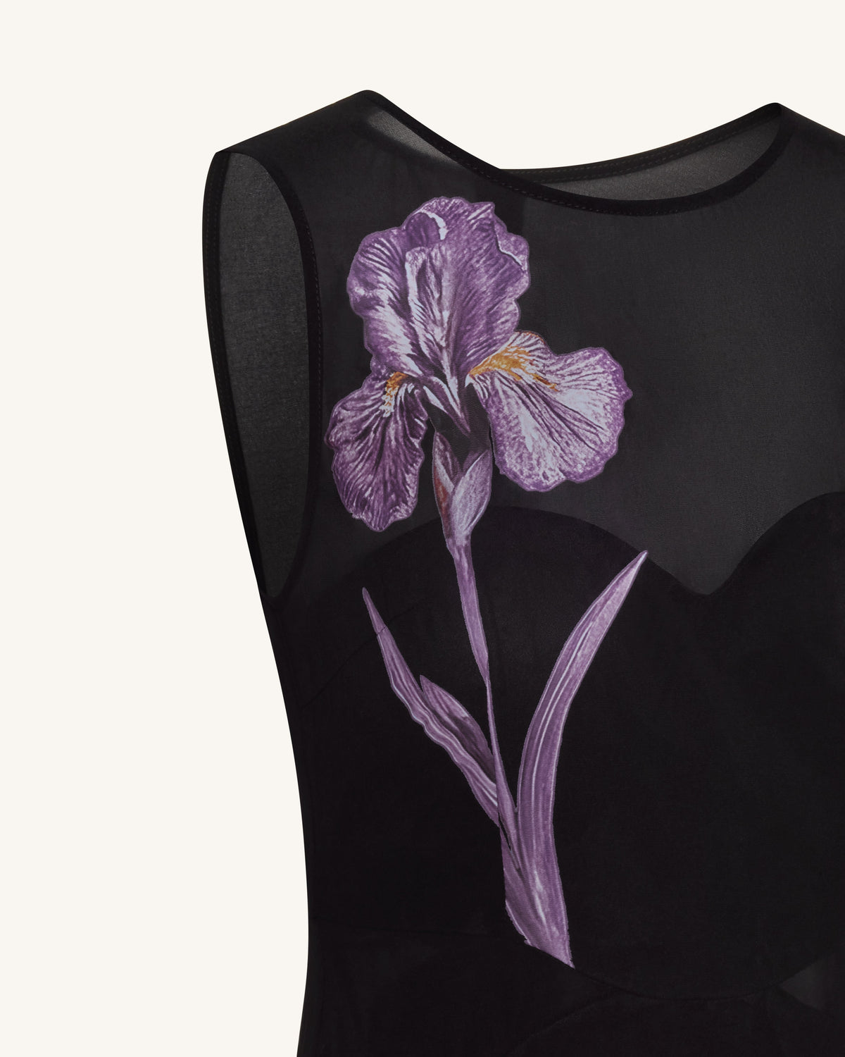 Sheer Floral Print Paneled Maxi Dress - Black | JW PEI