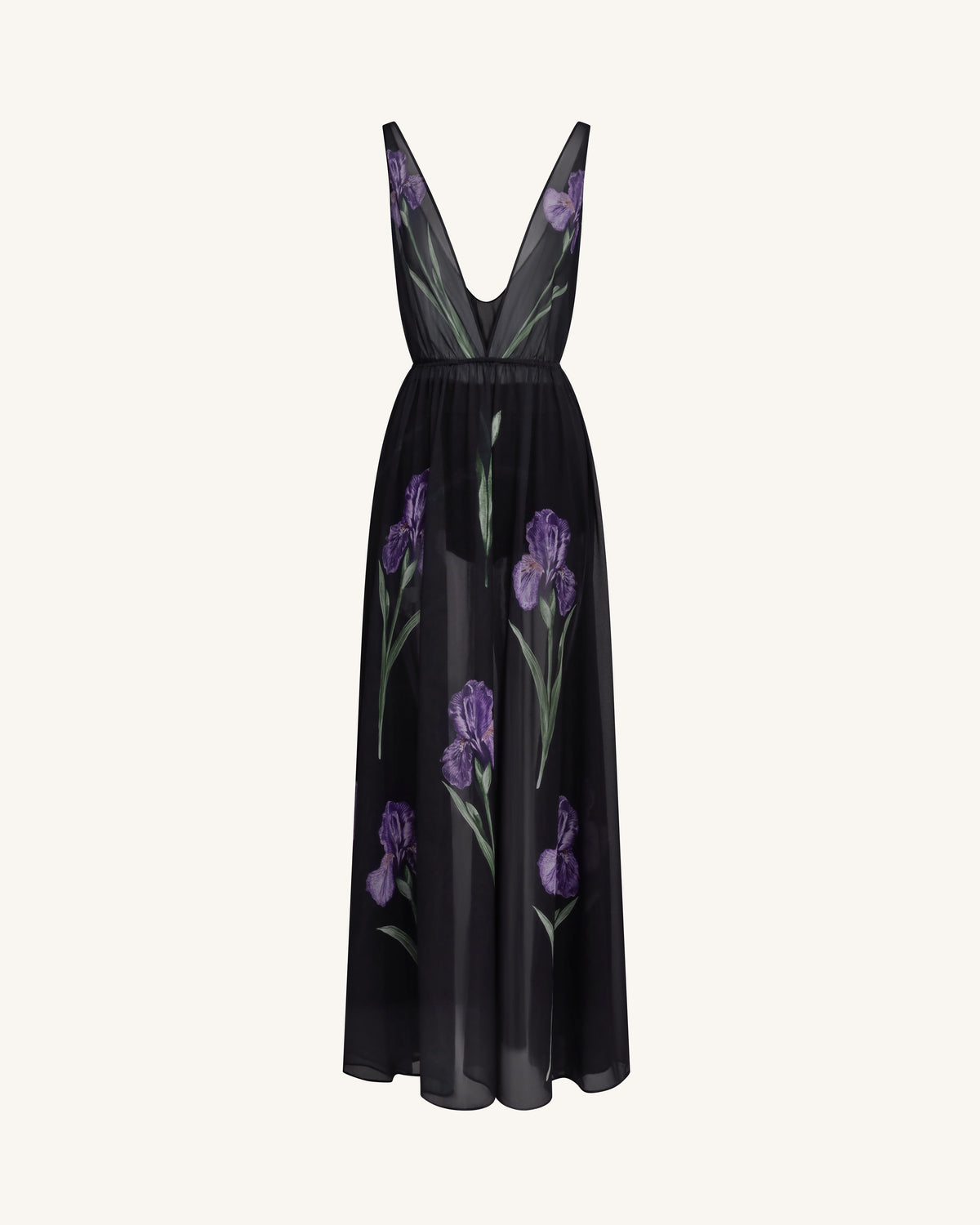 Sheer Floral Print Maxi Dress - Black | JW PEI