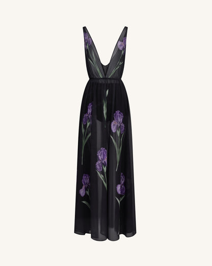 Sheer Floral Print Maxi Dress - Black | JW PEI