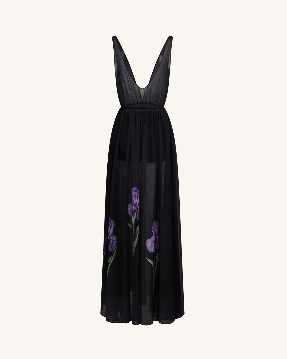Sheer Floral Print Maxi Dress - Black | JW PEI