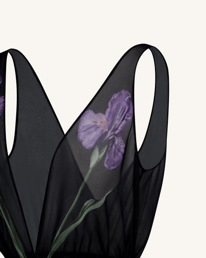 Sheer Floral Print Maxi Dress - Black | JW PEI