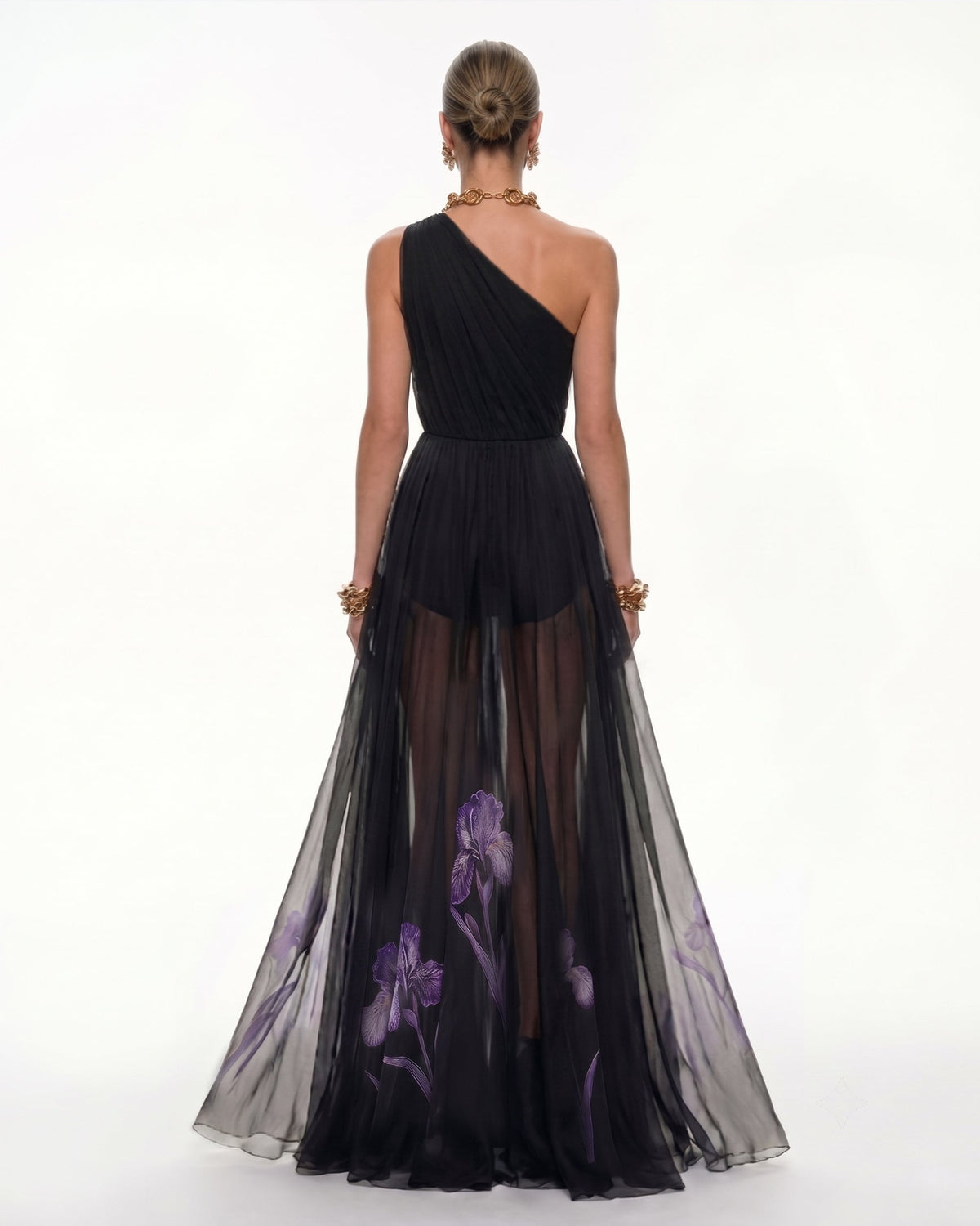 Floral One Shoulder Maxi Dress - Black | JW PEI