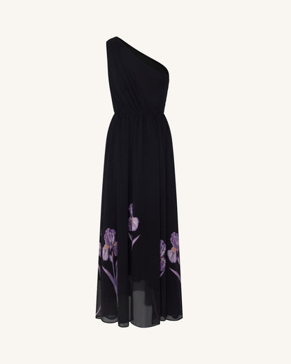 Floral One Shoulder Maxi Dress - Black | JW PEI