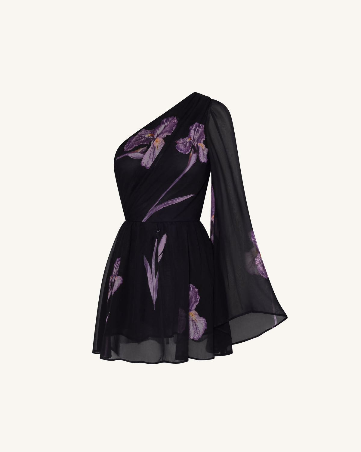 One Shoulder Floral Mesh Dress - Black | JW PEI