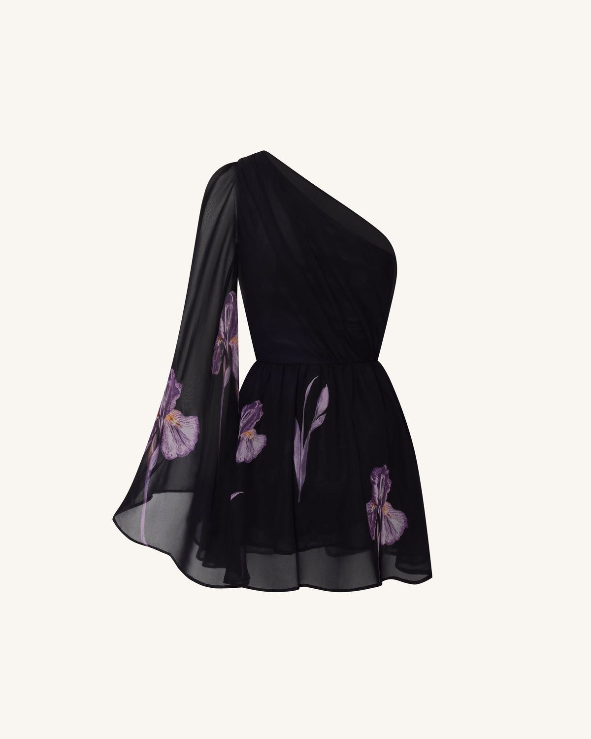 One Shoulder Floral Mesh Dress - Black | JW PEI