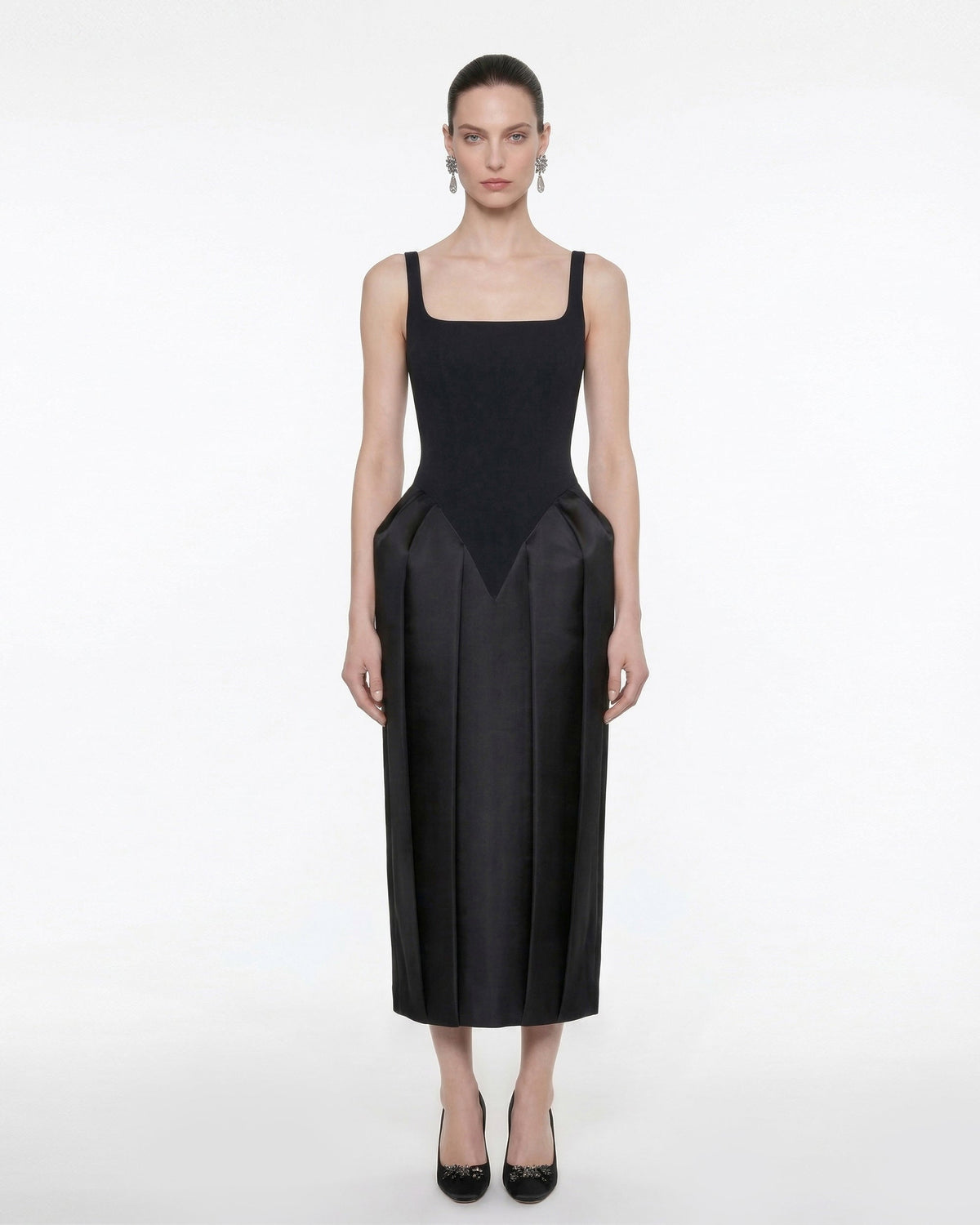 Square Neck Pannier Midi Dress - Black | JW PEI