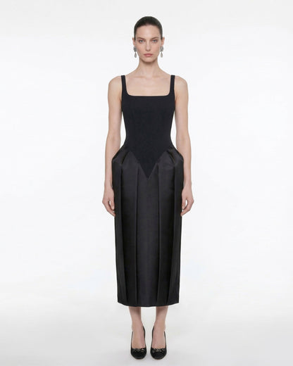 Square Neck Pannier Midi Dress - Black | JW PEI