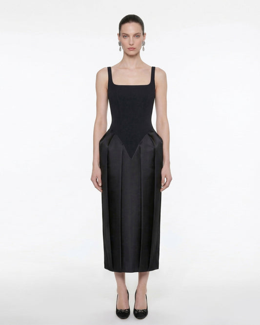 Square Neck Pannier Midi Dress - Black | JW PEI