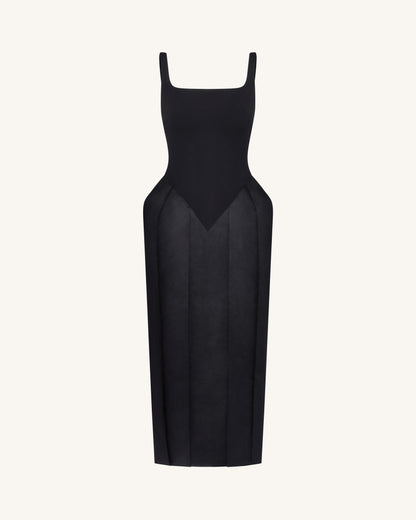 Square Neck Pannier Midi Dress - Black | JW PEI