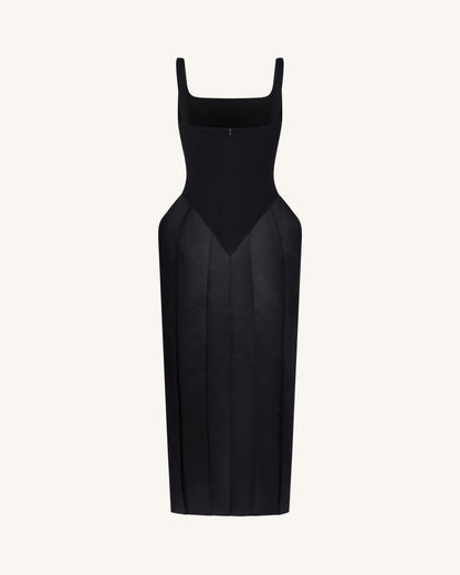 Square Neck Pannier Midi Dress - Black | JW PEI