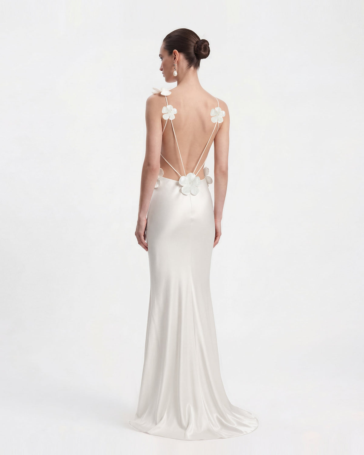 3D Floral Appliqué Satin Dress - White | JW PEI