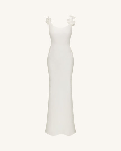 3D Floral Appliqué Satin Dress - White | JW PEI
