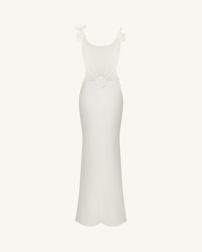 3D Floral Appliqué Satin Dress - White | JW PEI