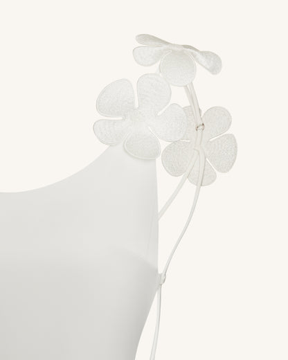 3D Floral Appliqué Satin Dress - White | JW PEI