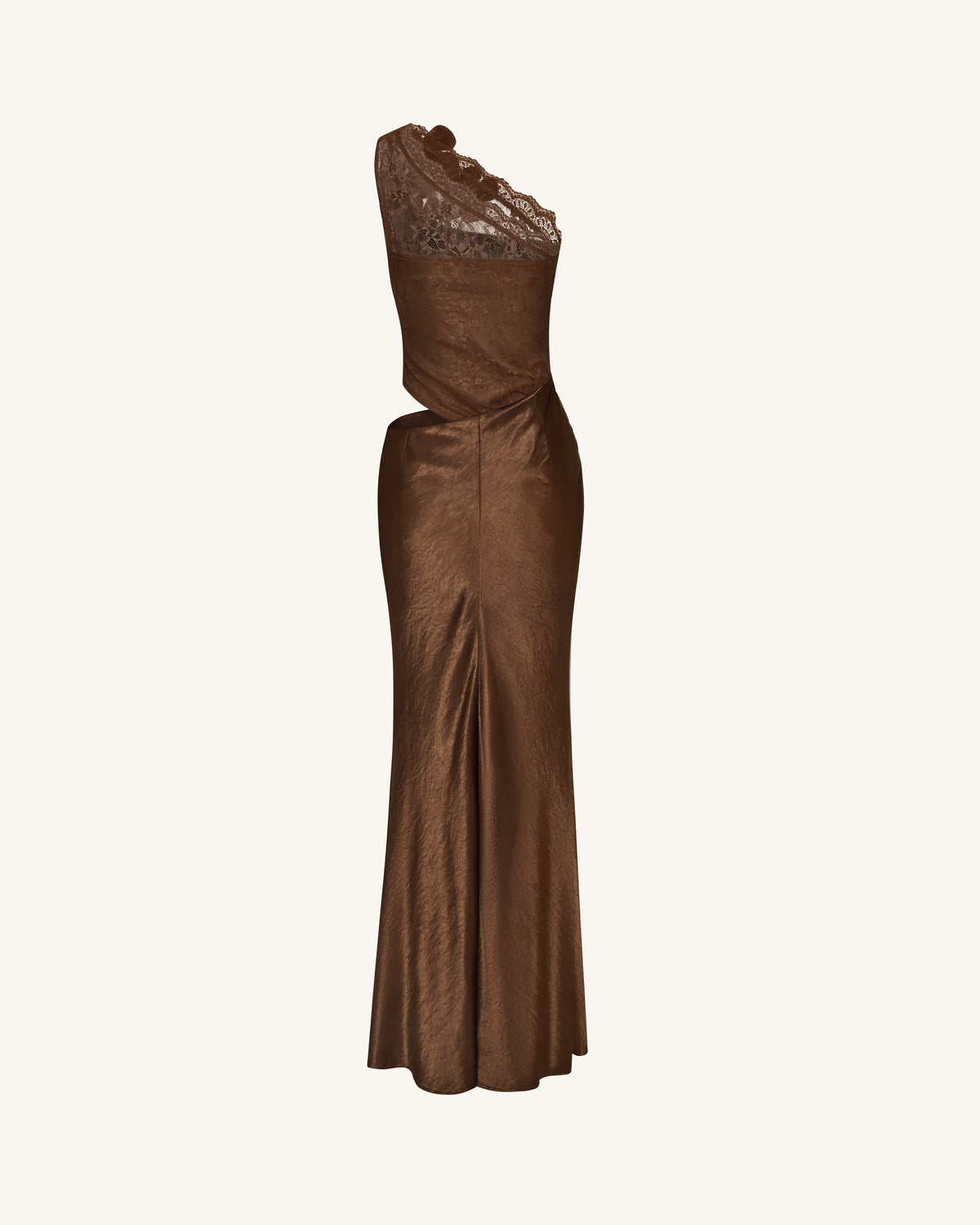 Floral One Shoulder Satin Dress - Brown | JW PEI