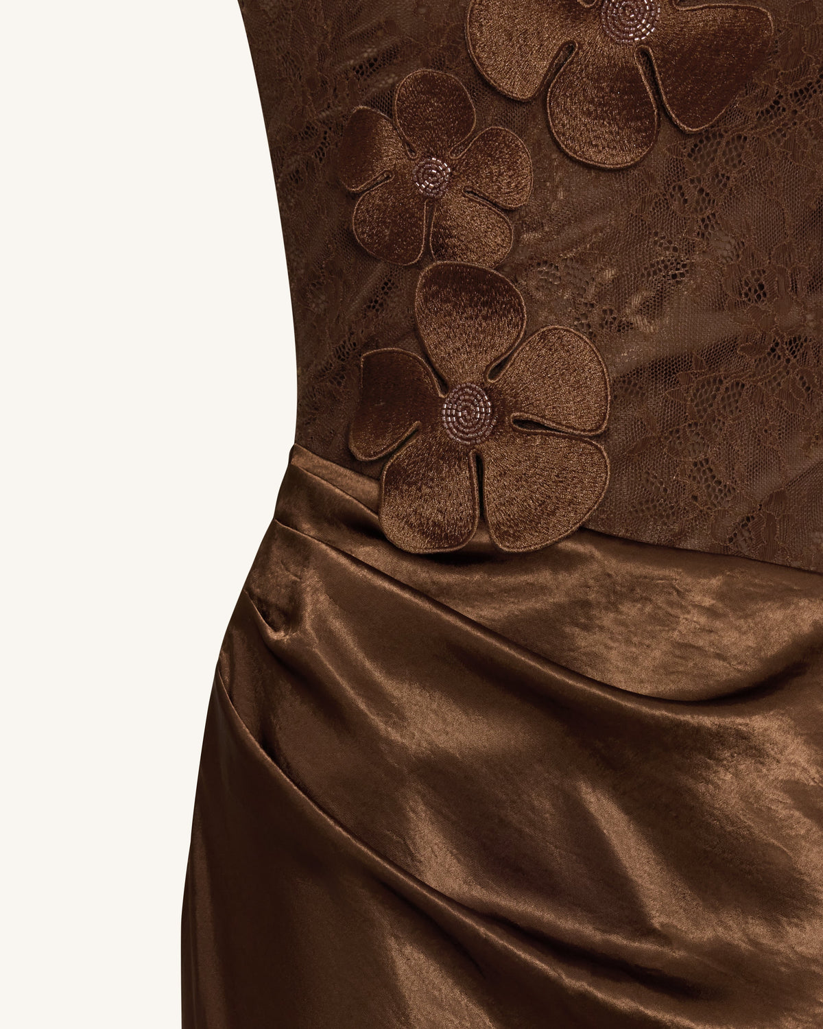Floral One Shoulder Satin Dress - Brown | JW PEI