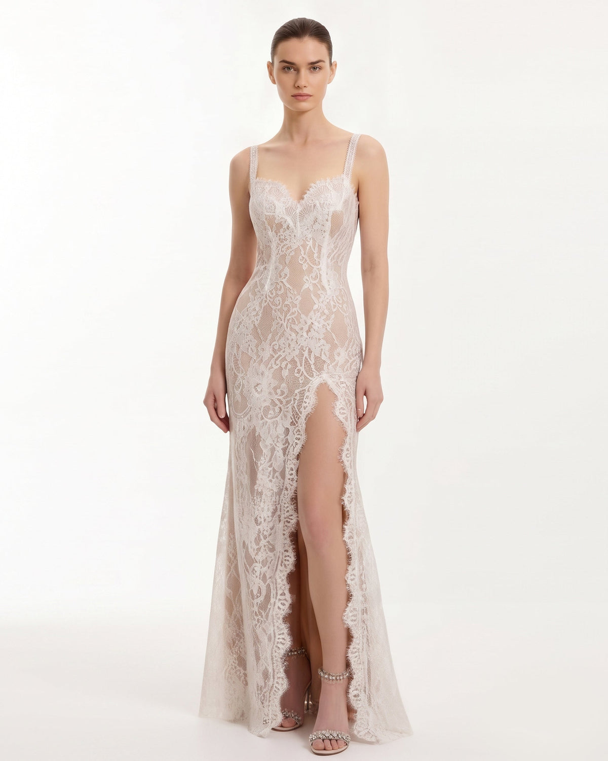 Lace Slit Maxi Dress - White | JW PEI