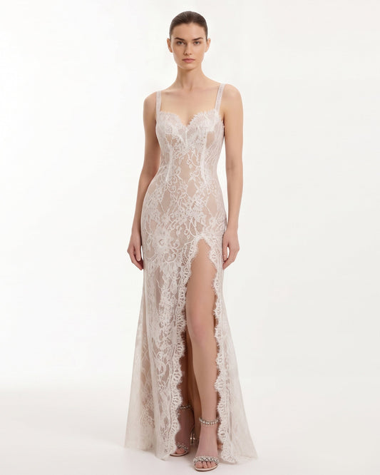 Lace Slit Maxi Dress - White | JW PEI