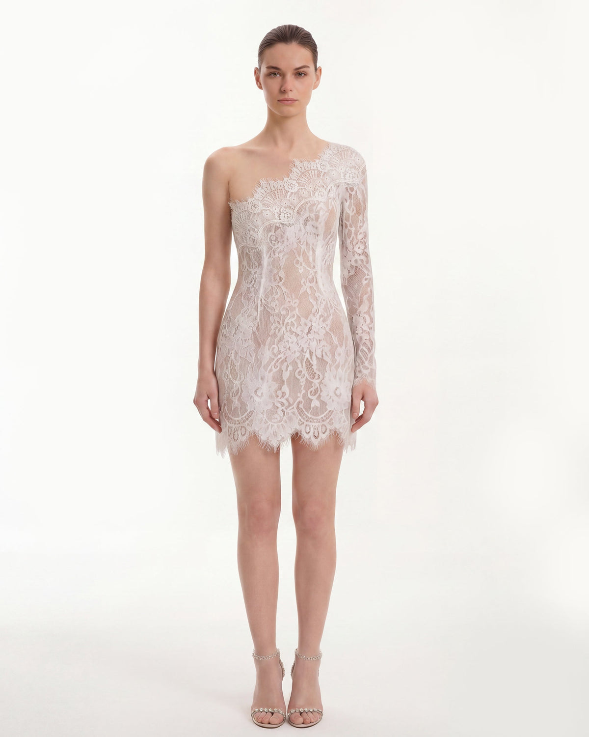 One Shoulder Lace Mini Dress - White | JW PEI