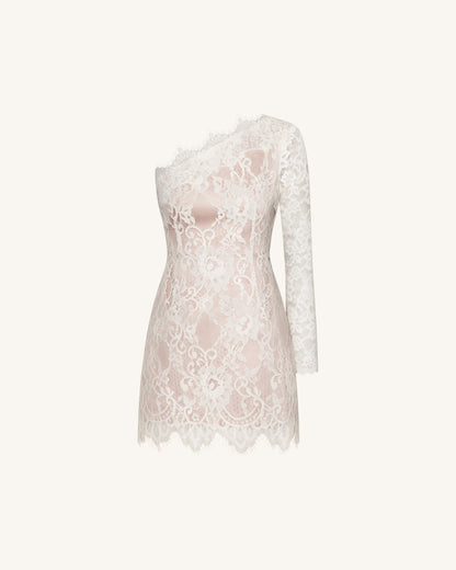 One Shoulder Lace Mini Dress - White | JW PEI