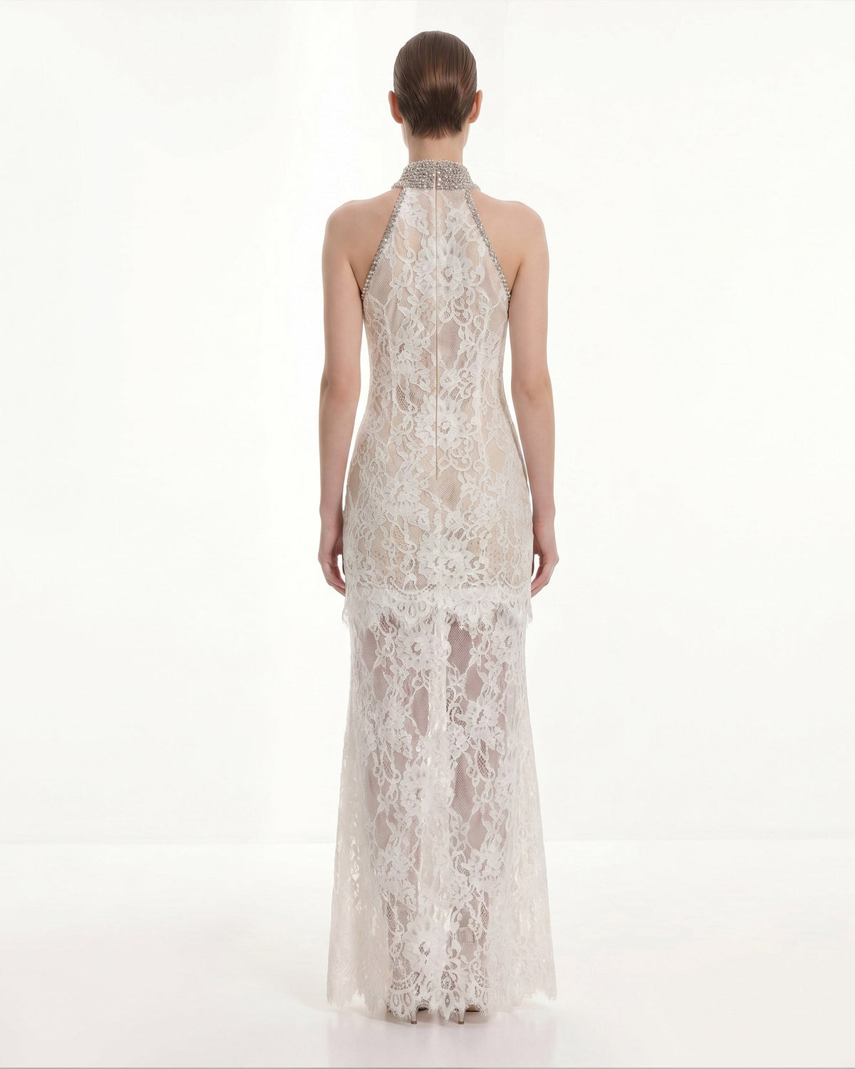 Jeweled Lace Halter Dress - White | JW PEI