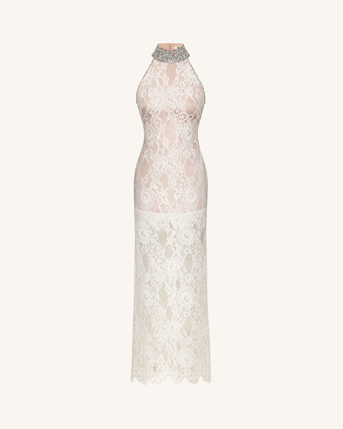 Jeweled Lace Halter Dress - White | JW PEI
