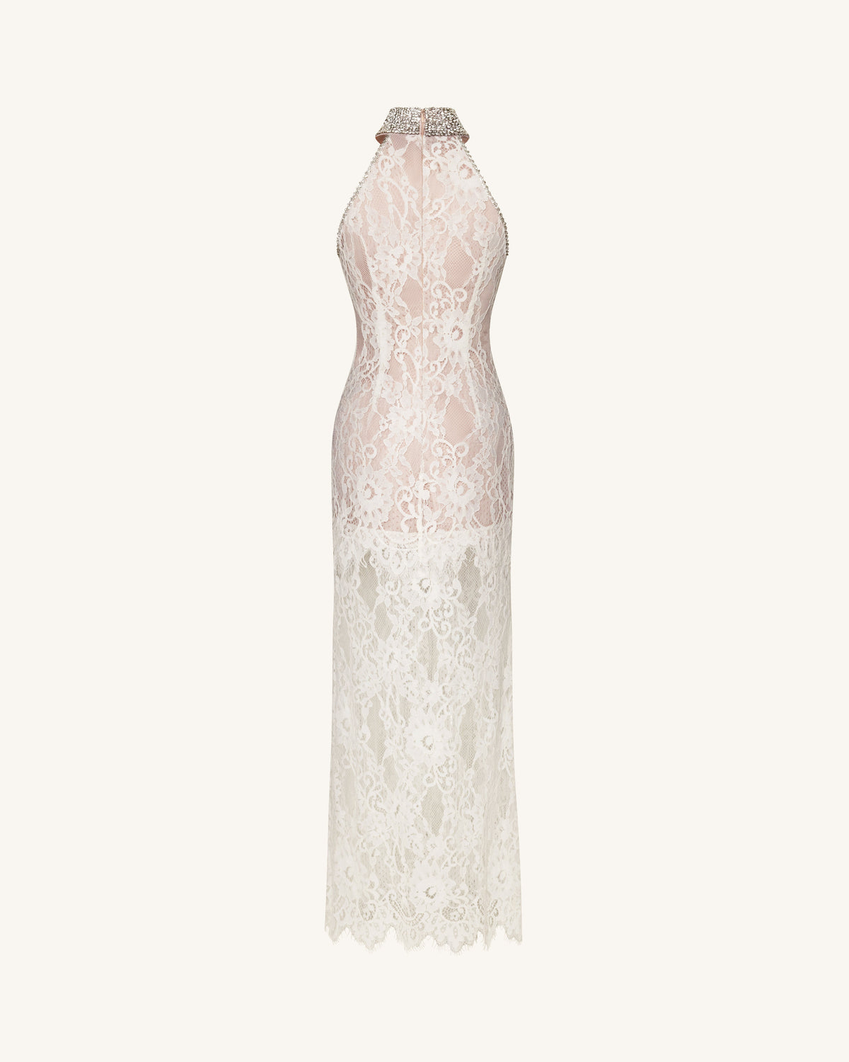Jeweled Lace Halter Dress - White | JW PEI