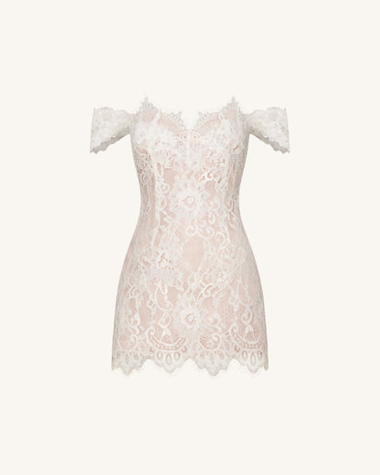 Off Shoulder Lace Mini Dress - White | JW PEI
