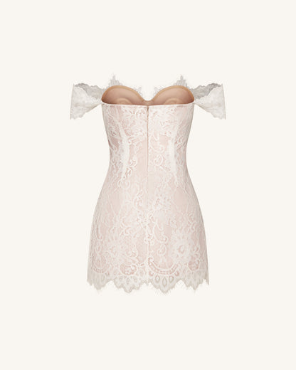 Off Shoulder Lace Mini Dress - White | JW PEI