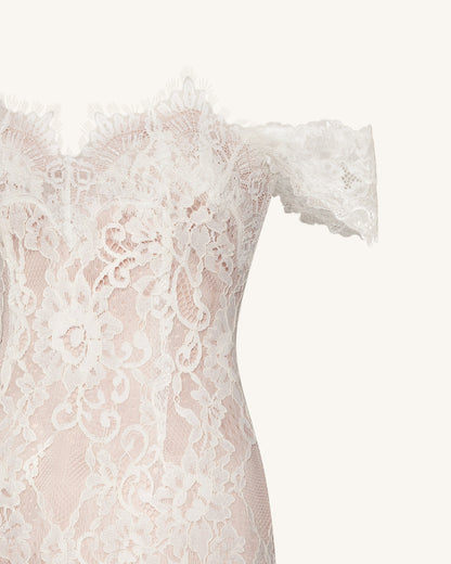 Off Shoulder Lace Mini Dress - White | JW PEI