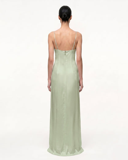 Iris Motif Satin Slip Gown - Light Green/Purple | JW PEI