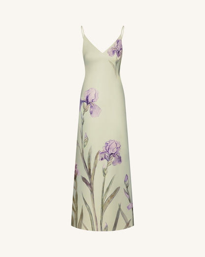 Iris Motif Satin Slip Gown - Light Green/Purple | JW PEI
