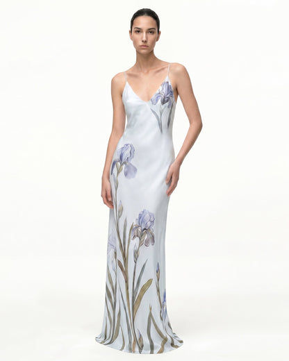 Iris Motif Satin Slip Gown - Light Blue | JW PEI