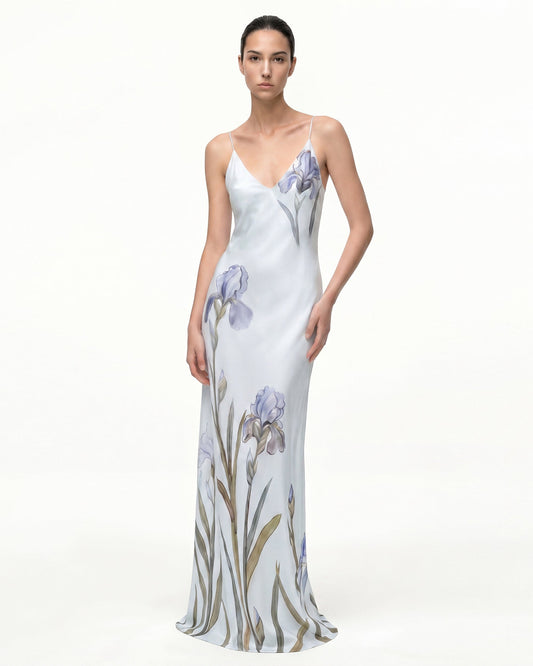 Iris Motif Satin Slip Gown - Light Blue | JW PEI