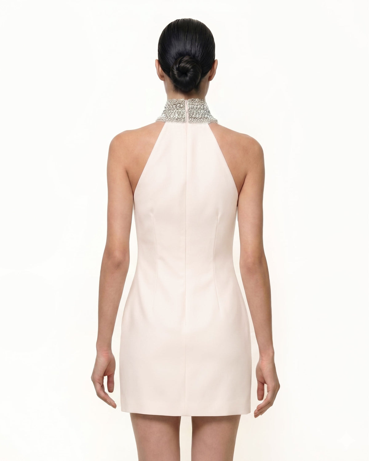 Jeweled Halter Iris Motif Dress - Ivory/Pink | JW PEI