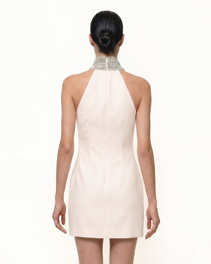 Jeweled Halter Iris Motif Dress - Ivory/Pink | JW PEI