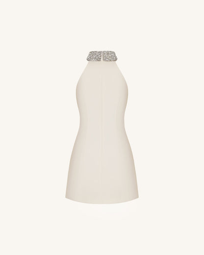 Jeweled Halter Iris Motif Dress - Ivory/Pink | JW PEI