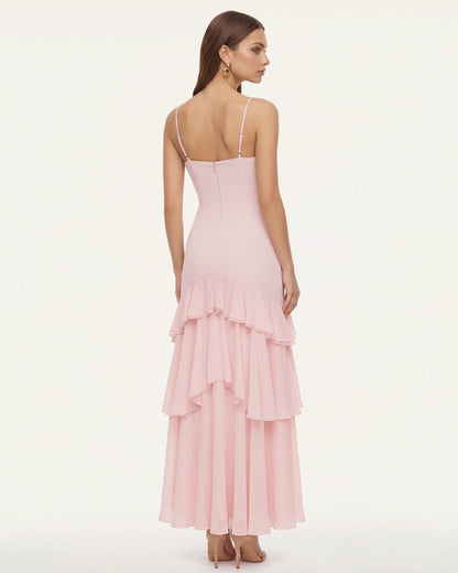 Orchid Embroidered Ruffled One-Shoulder Maxi Dress - Blush Pink | JW PEI