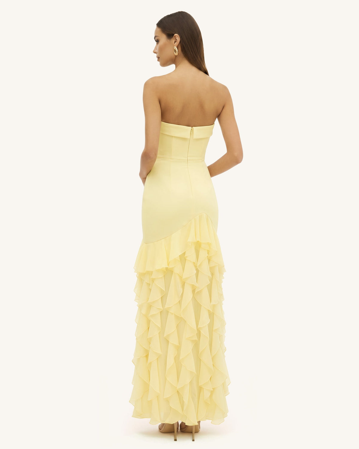 Orchid Embroidered Ruffled Strapless Maxi Dress - Pale Yellow | JW PEI