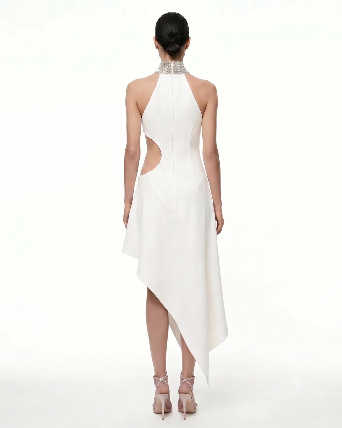 Jeweled Floral Cutout High Neck Dress - White | JW PEI