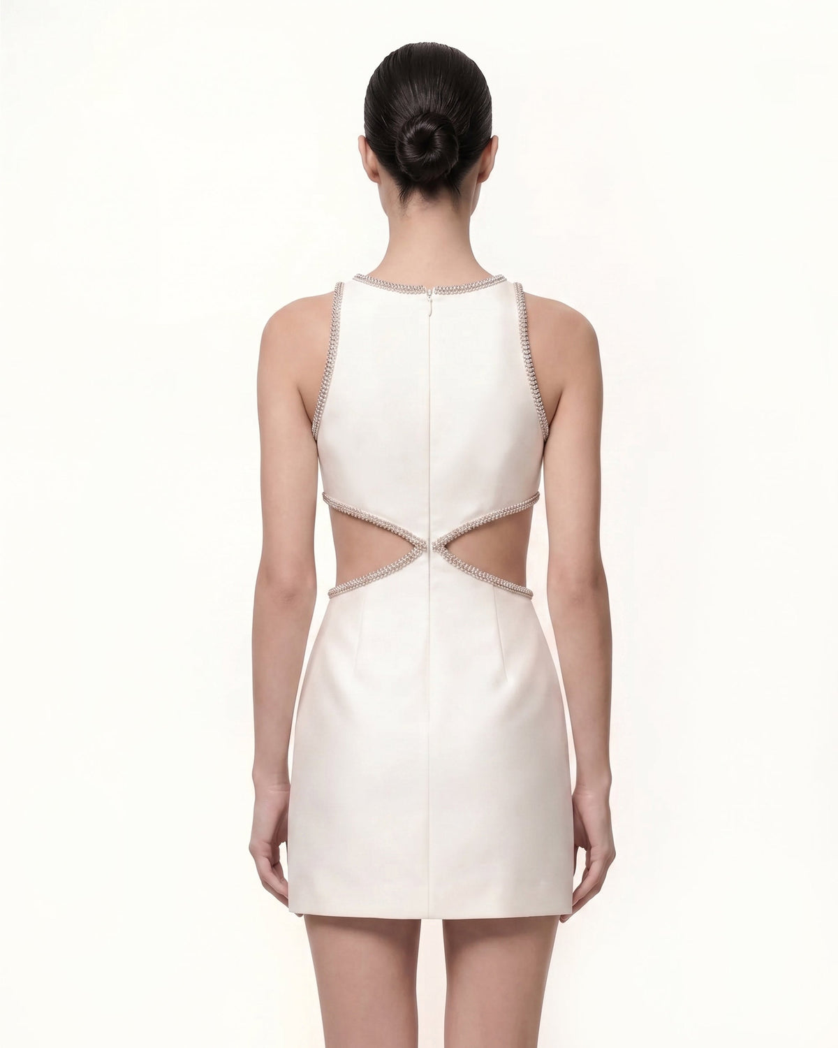 Beaded Trim Floral Mini Dress - White | JW PEI