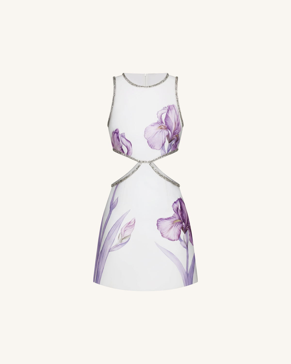 Beaded Trim Floral Mini Dress - White | JW PEI