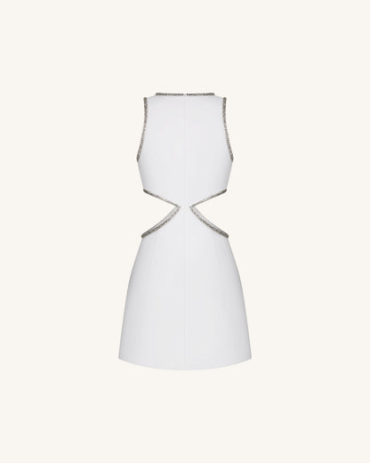 Beaded Trim Floral Mini Dress - White | JW PEI