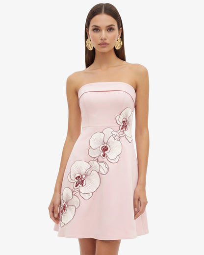 Orchid Embroidered Strapless A-Line Midi Dress - Blush Pink | JW PEI