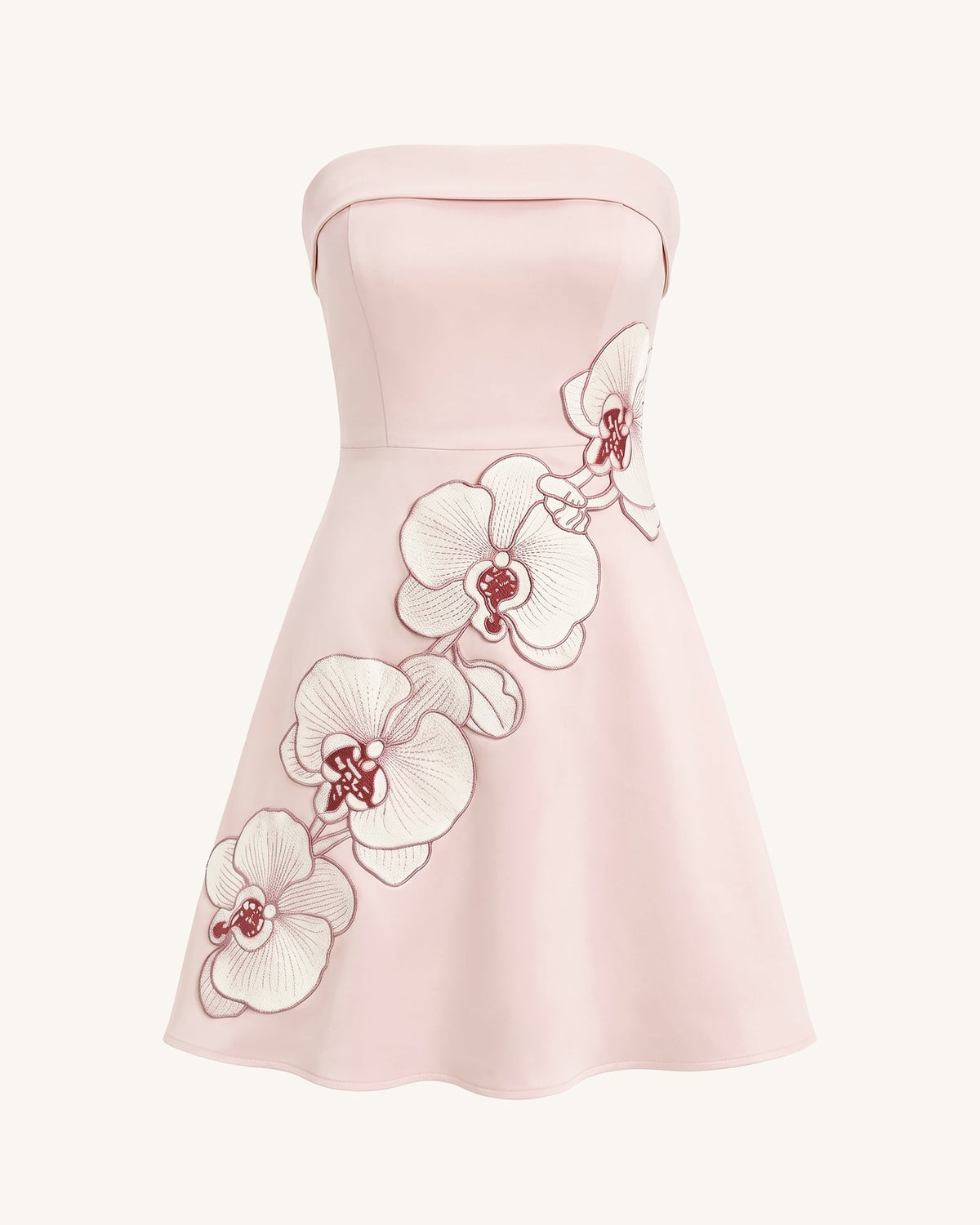 Orchid Embroidered Strapless A-Line Midi Dress - Blush Pink | JW PEI