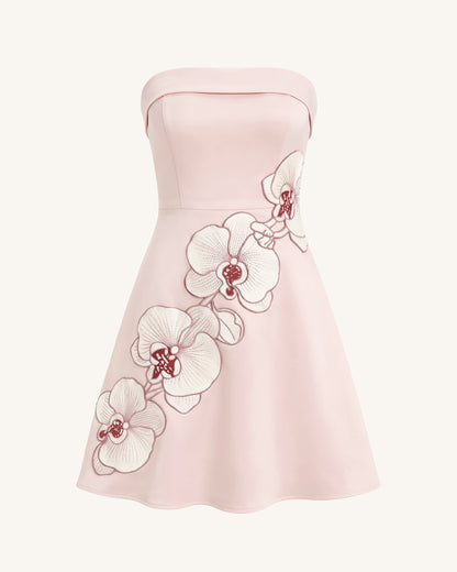 Orchid Embroidered Strapless A-Line Midi Dress - Blush Pink | JW PEI