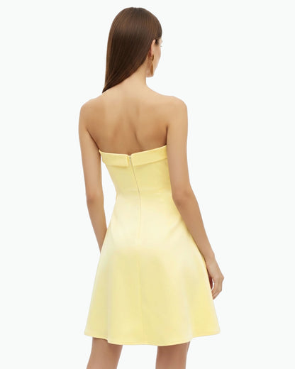 Orchid Embroidered Strapless A-Line Midi Dress - Pale Yellow | JW PEI