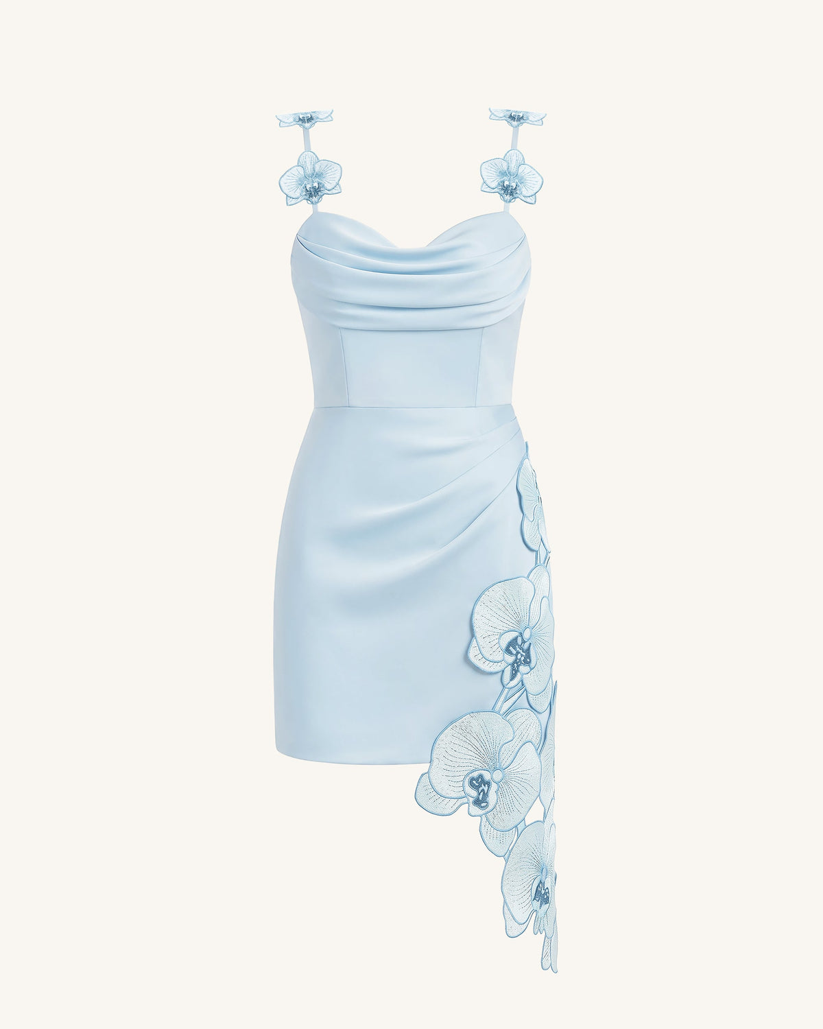 Orchid Embroidered Draped Mini Dress - Light Blue | JW PEI